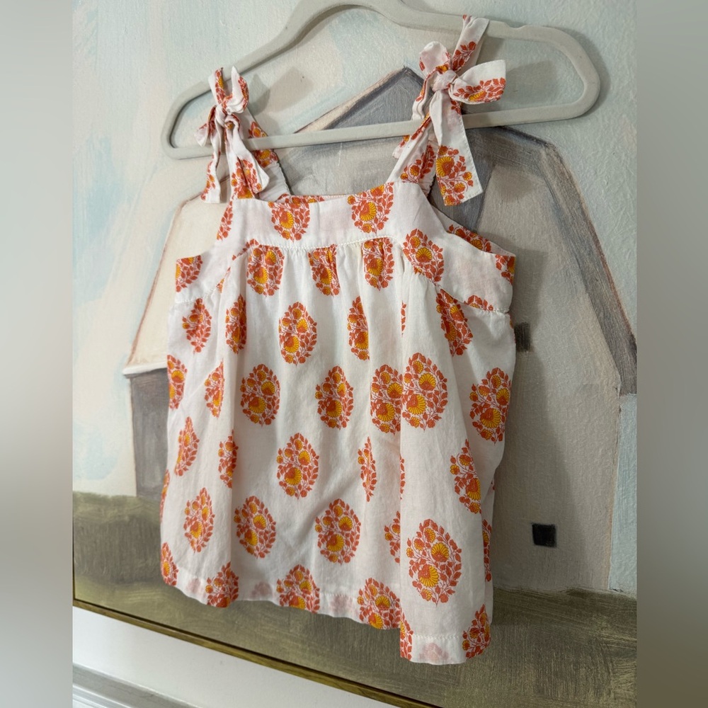 JCREW CREWCUTS Girls' Tie-Shoulder Top Gathered Floral Block Print 
Orange 4/5 - Picture 3 of 6